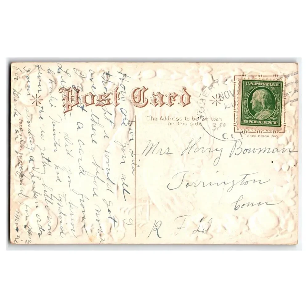 Vintage Thanksgiving Treasures Embossed Turkey Postcard 1910 E. Nash